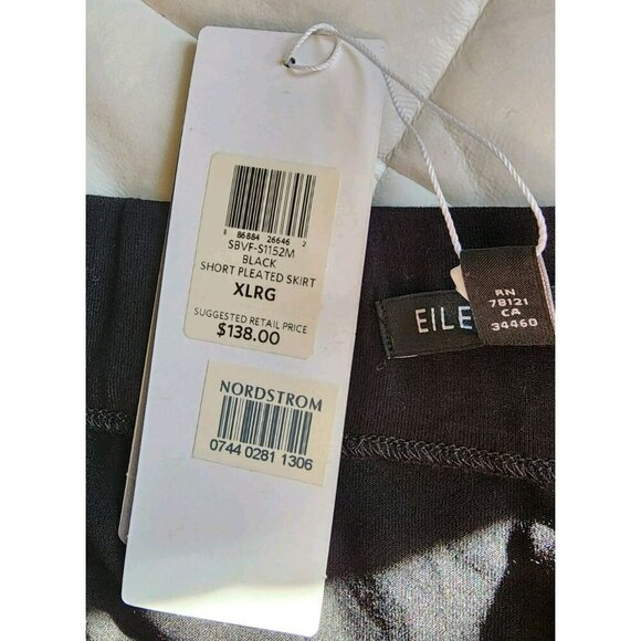 Eileen Fisher Short Pleated Skirt Womens XL Black Pull On Pockets Stretch New - Picture 4 of 4